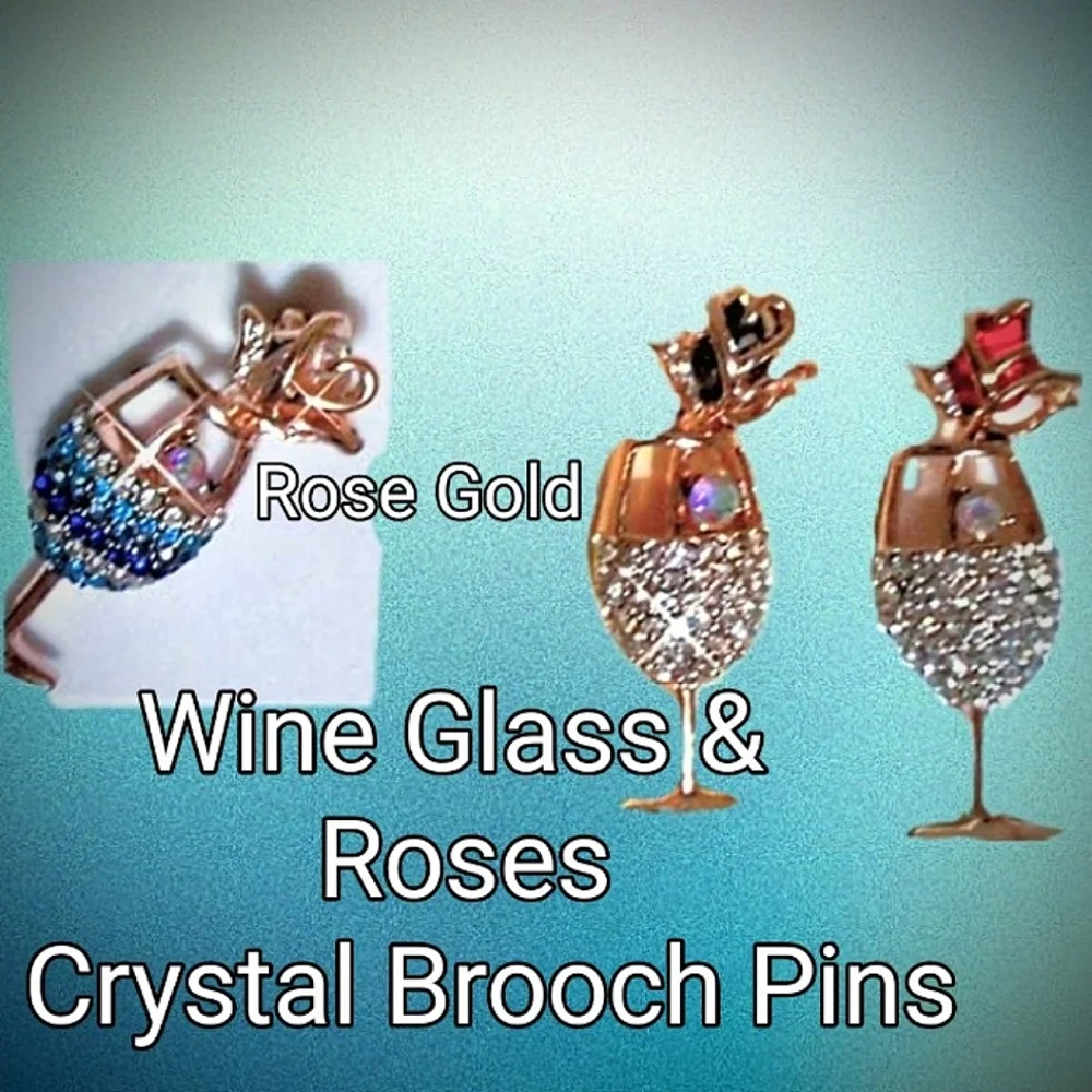 Rosegold Plated Austrian Crystal WineGlass Rose Stem Brooch